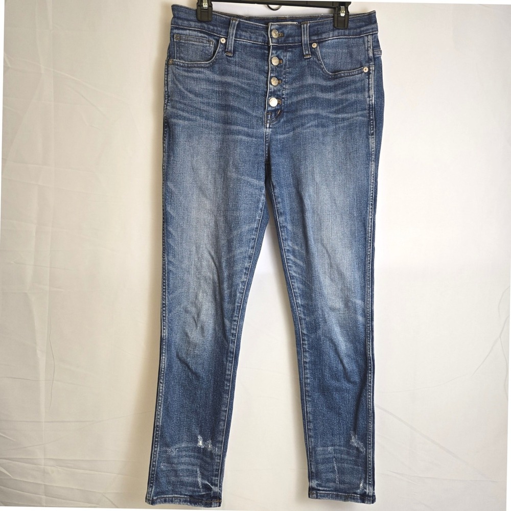 Madewell Slim Straight Jeans, Distressed Button Front Edition, J7214,‎ Size 29